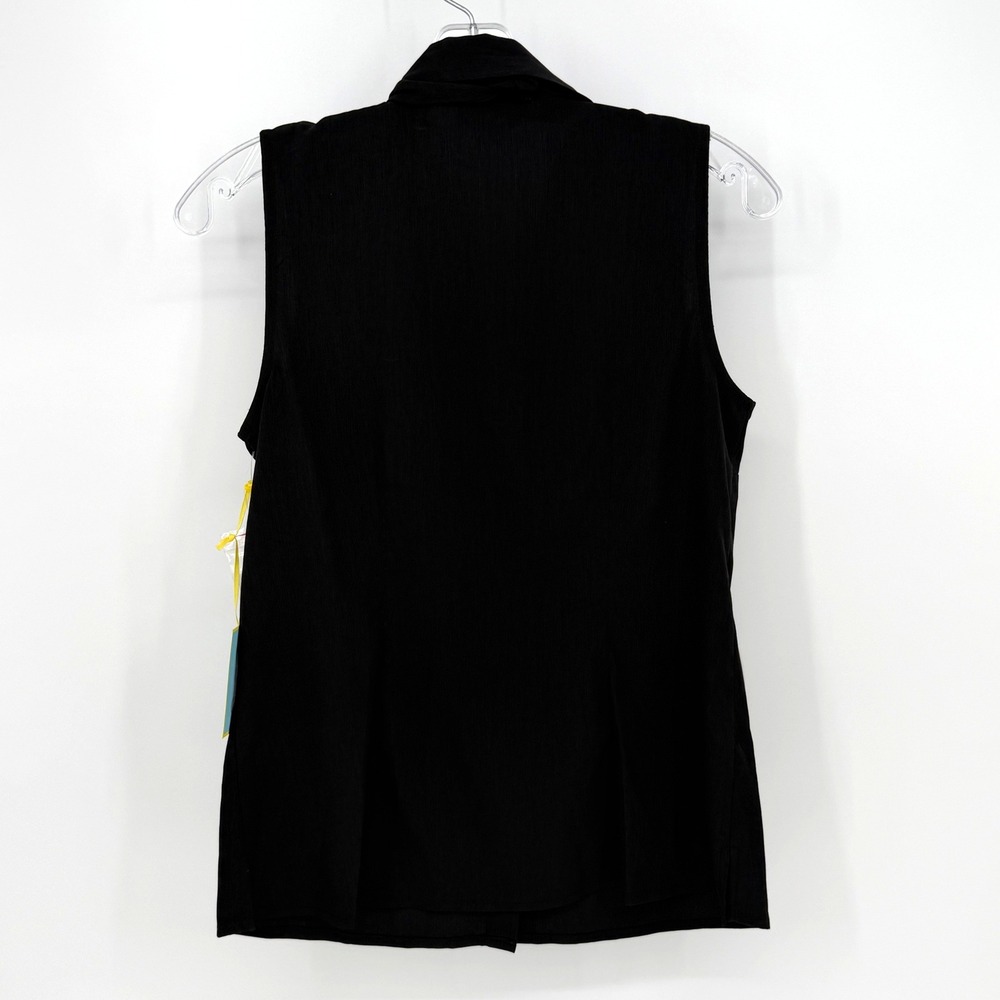 CeCe Sleeveless Bow Tie Blouse Womens XS Black Career Classic Minimalist Preppy - Picture 7 of 11